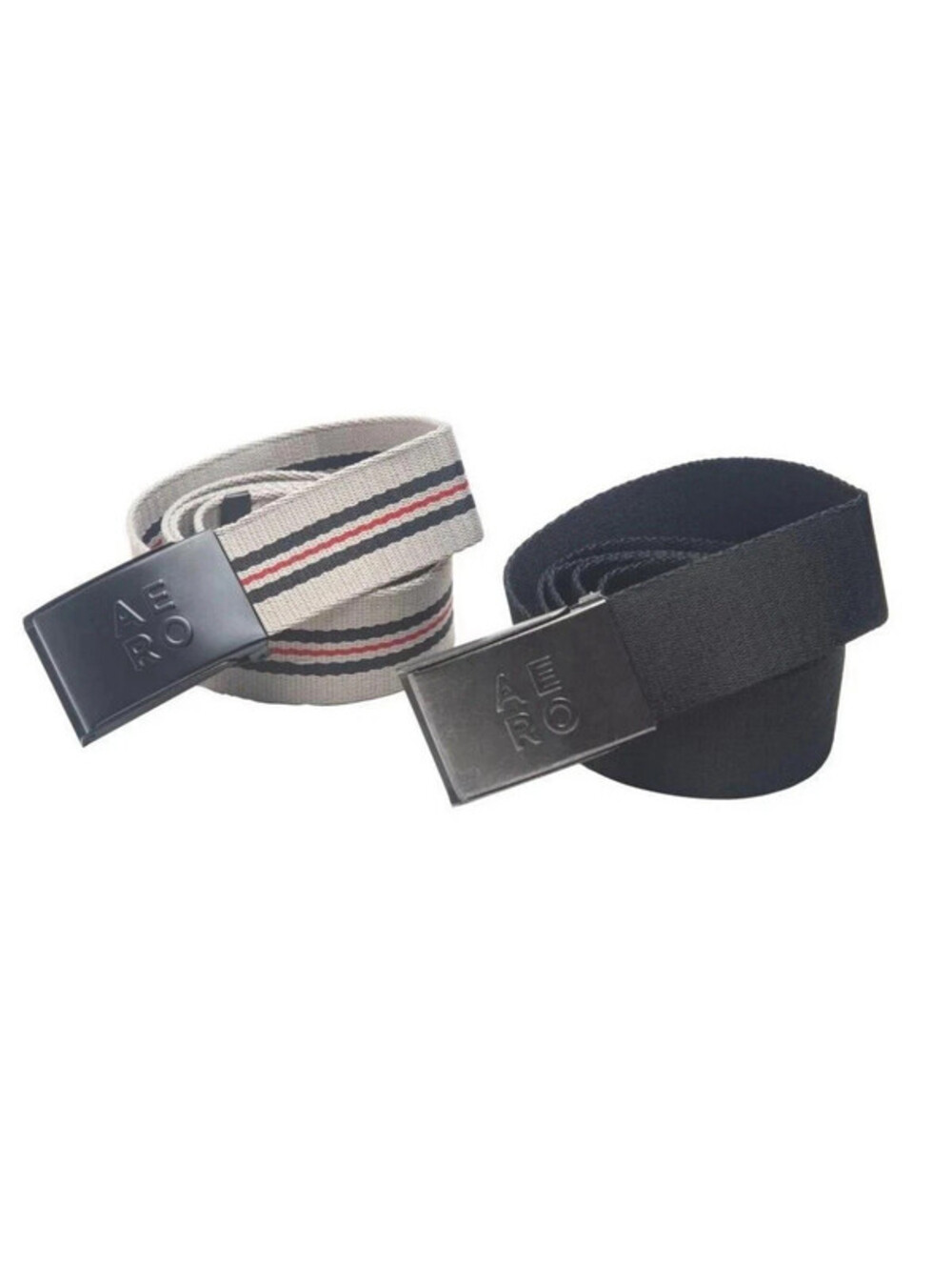 Aeropostale Web Belt With Buckle 2Pack Men's Solid Black & Tan with Stripes OSFM
